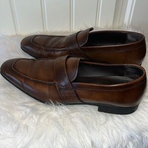 Salvatore Ferragamo Goliath Italian Leather brown Loafers perforated size 9.5D